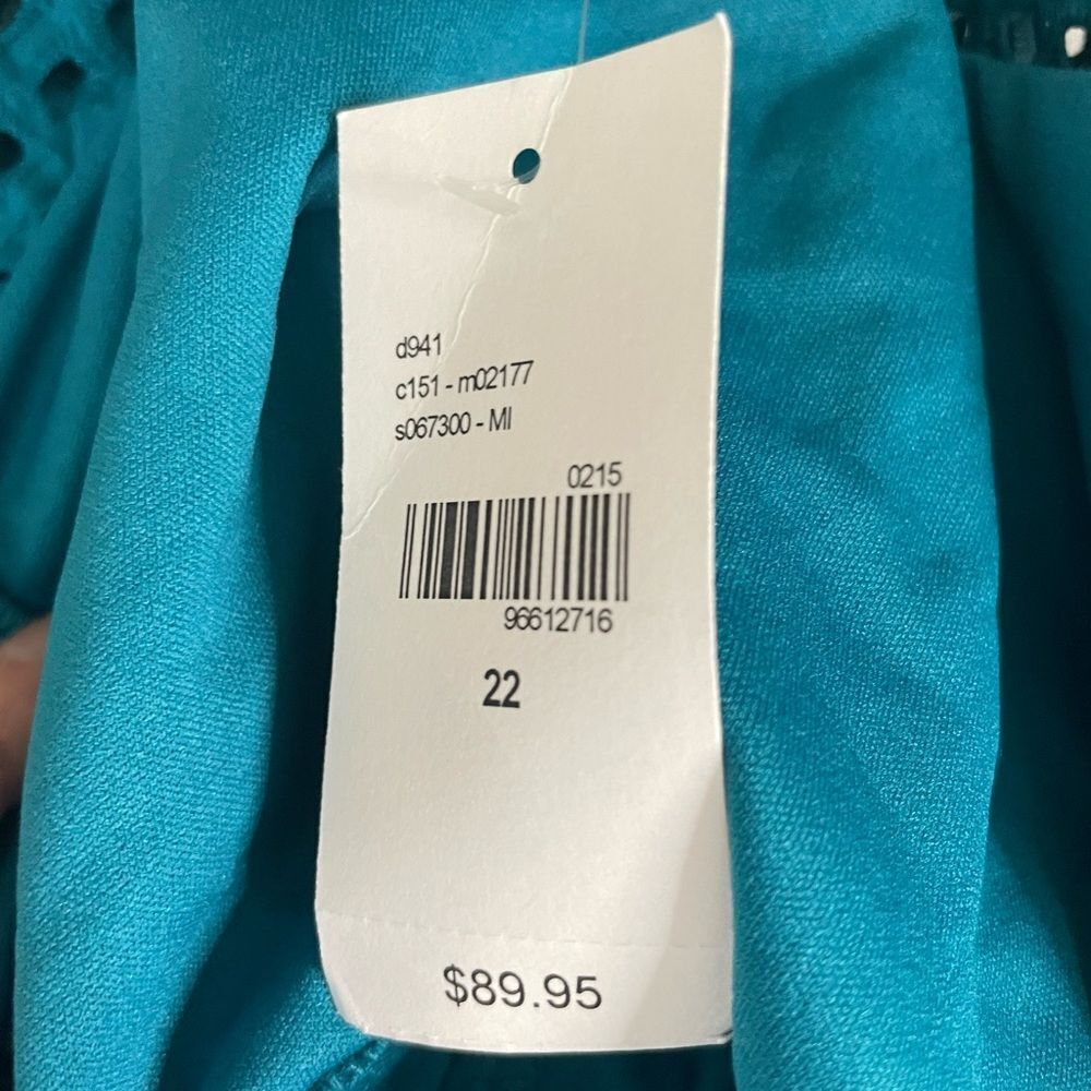 Lane Bryant Eyelet Teal Blue Sleeveless Dress Belt Size 22 - Picture 8 of 9